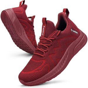 Feethit Women Burgundy Lightweight Wide Mesh Workout Sneakers For Tennis Gym